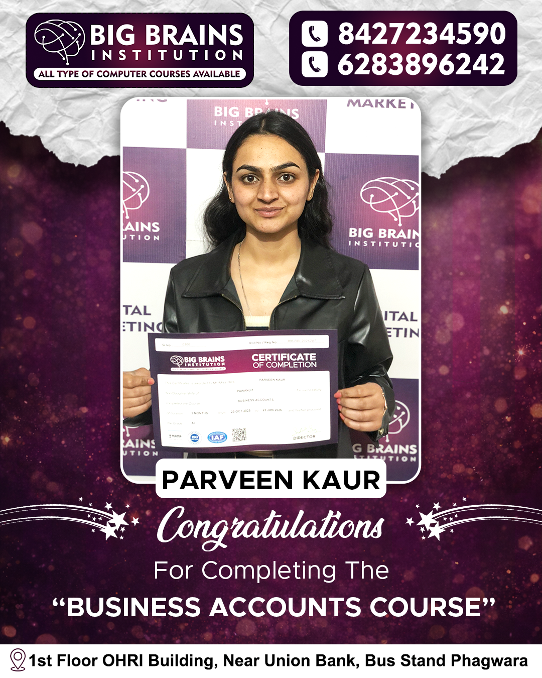 Accounting course at Big brains Computer Institute Phagwara